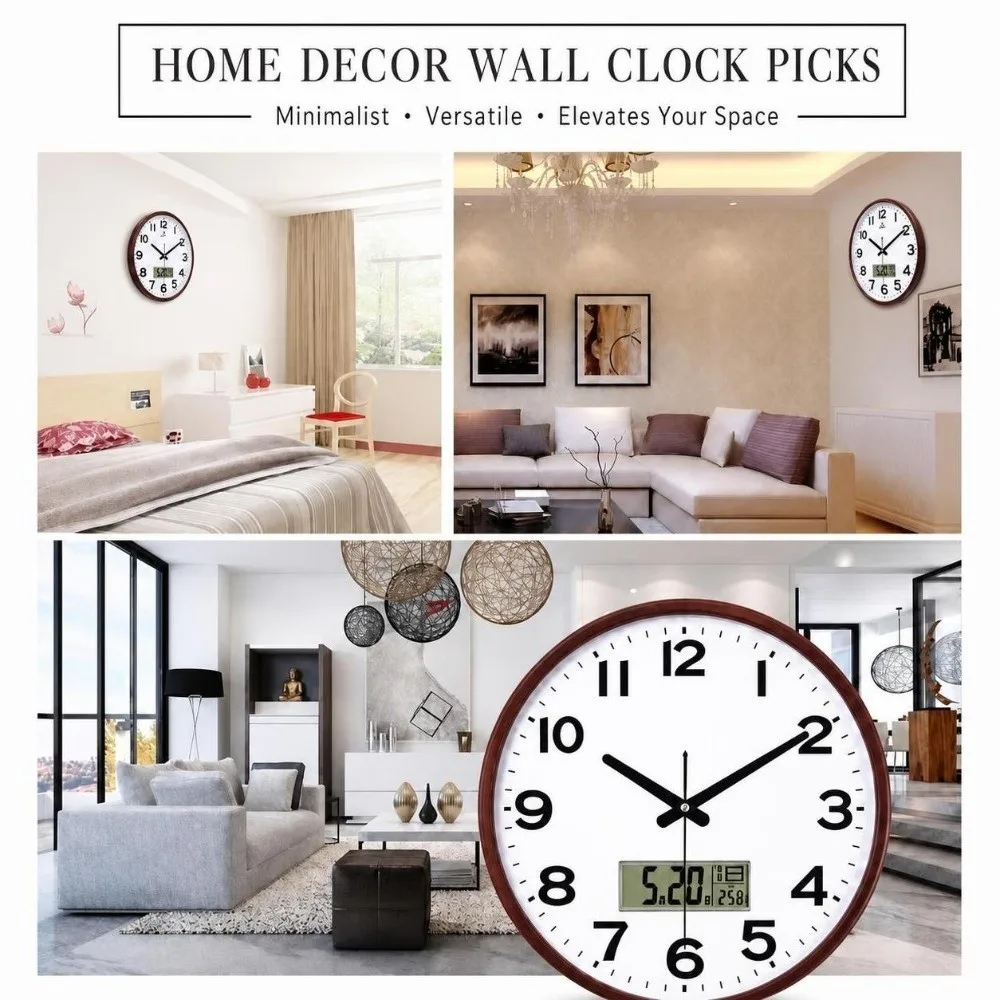 10 Inch Round Wall Clocks Battery Operated with Calendar Hanging Clock Accurate Numerals Easy-to-read Wall Mounted Clock