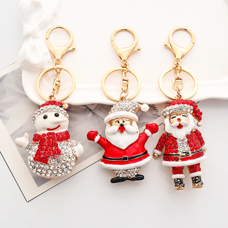 

NEW Christmas Series Allloy Keychain Rhinestone Key Rings Pendant Jewelry Bag Charm for Women Girls Christmas Gift Accessories