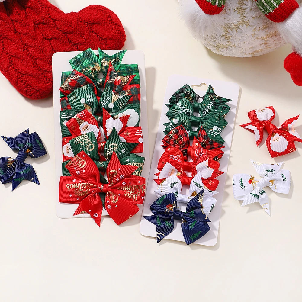 6/8 Pcs Christmas Bows New Year Party Decor Hair Bows For Girl Kids Hair Christmas Decorations Supplies Baby Hair Accessories