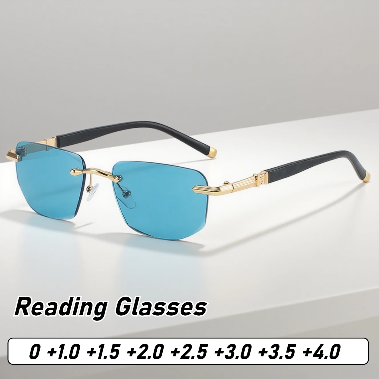 

Luxury Frameless Diamond Cut Edge Reading Eyewear for Men Women Ultralight HD Anti Blue Light Hyperopia Glasses Diopter 0 To+4.0
