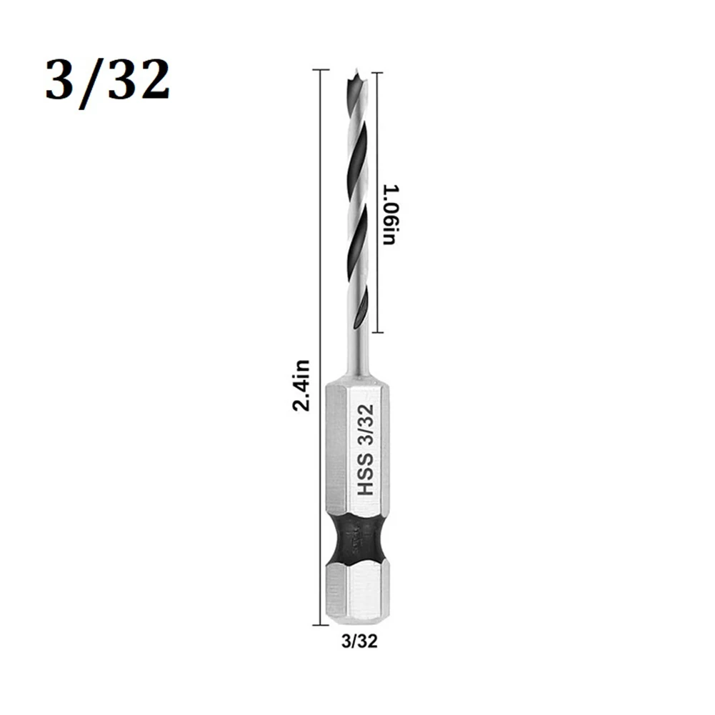 6.35mm Drill Bit Set 1/4Inch Hex Shank 3-Point For Woodworking 3/32\