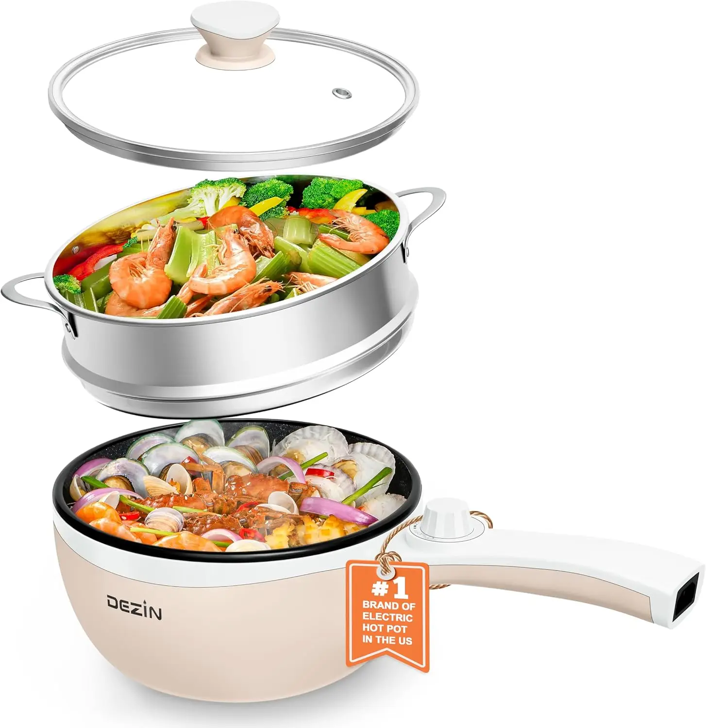 Hot Pot Electric with Steamer Upgraded, Non-Stick Sauté Pan, Rapid Noodles Electric Pot 1.5L Mini Pot for Steak, Egg, Fried Rice