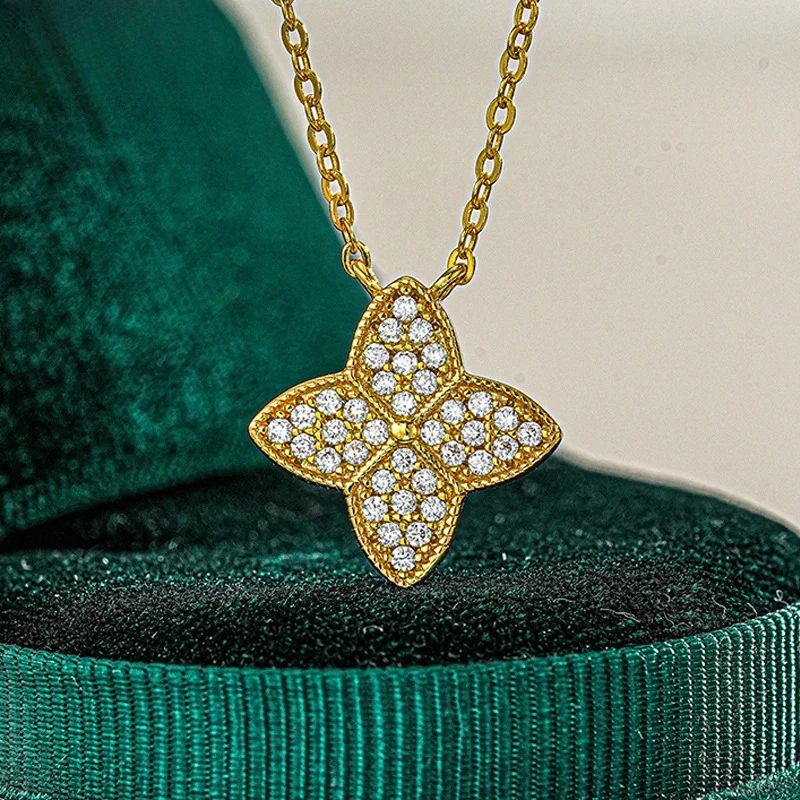 

avdwpob 14k Plated All Moissanite Necklace Women's Chain Lab Diamond Flowers Pendant 100% Real 925 S925 Silver Jewelry Wholesale