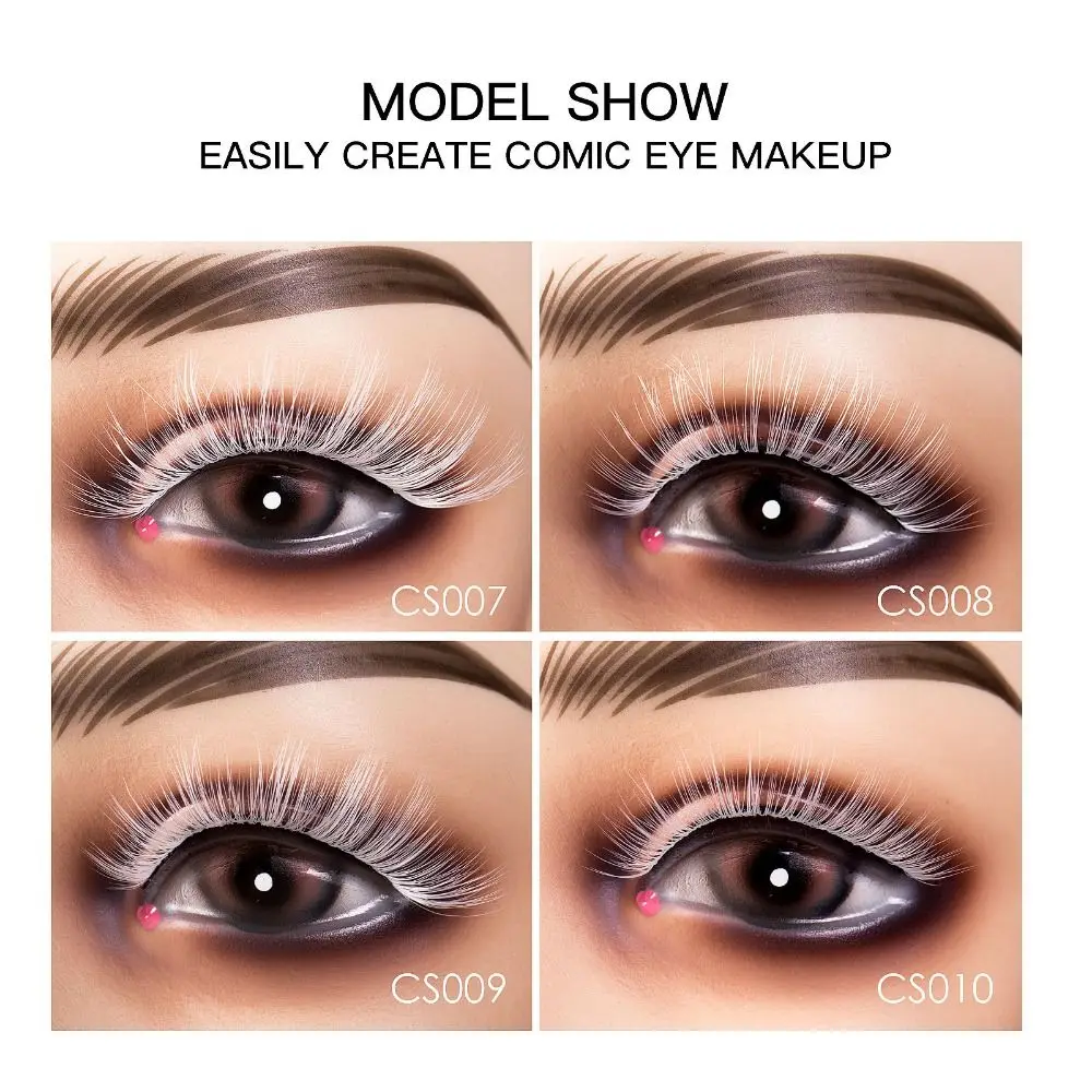 

7 Pairs White False Eyelashes Lashes Extension Reusable 3D Curled Lashes Faux Fibre Exaggerated Thick Fluffy Lashes