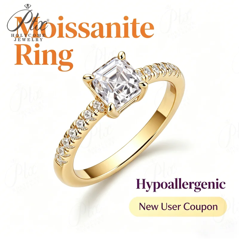 Moissanite Ring 925 Sterling Silver 1ct Asscher Cut D Color VVS1 GRA Certified Engagement Ring Hypoallergenic Daily Wear