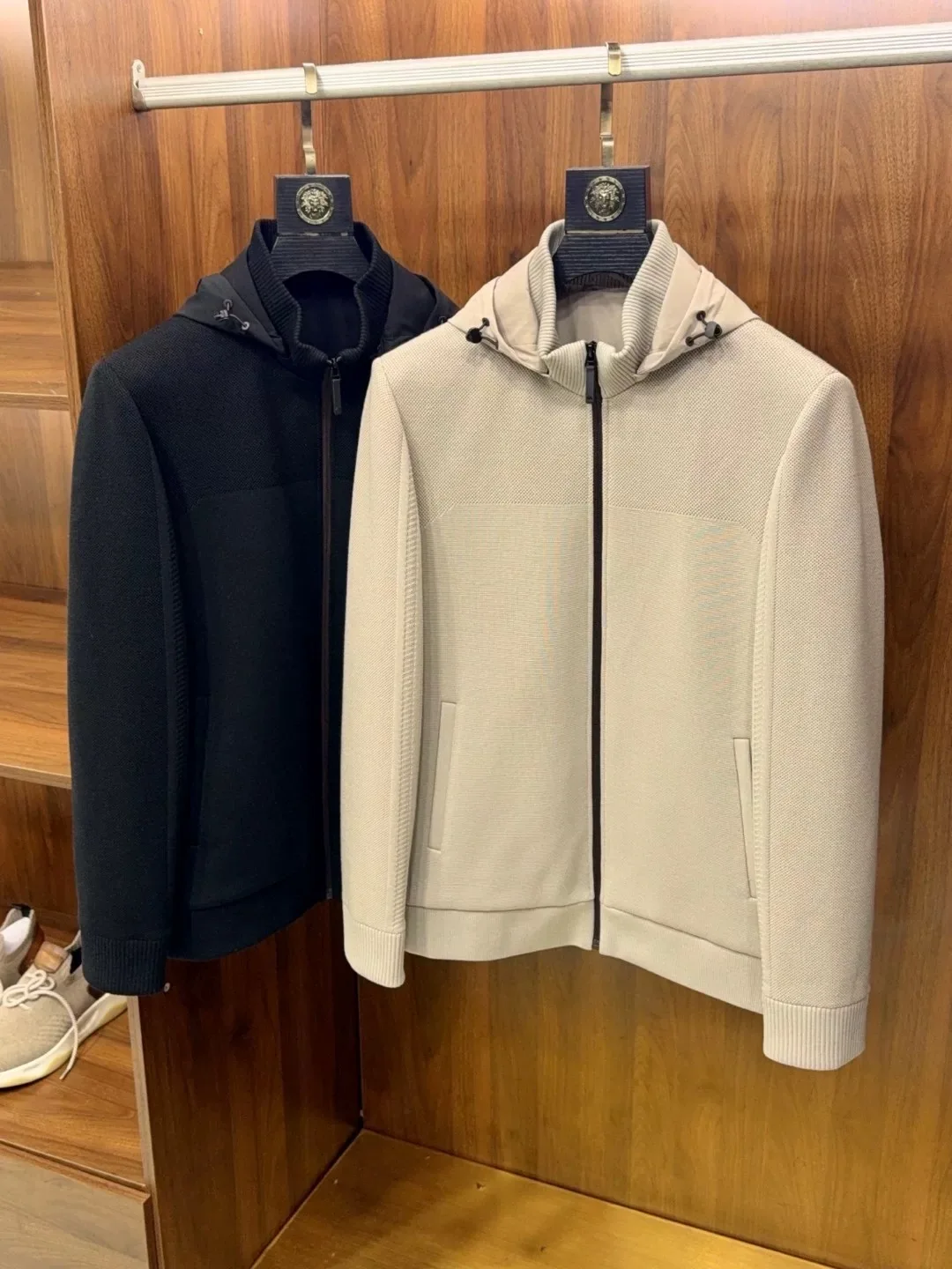 

Men's Wool Cotton Blend Hoodie Jaet Set Casual Autumn Winter Clothes Stand Fit Zipper Closure Color Long Sve