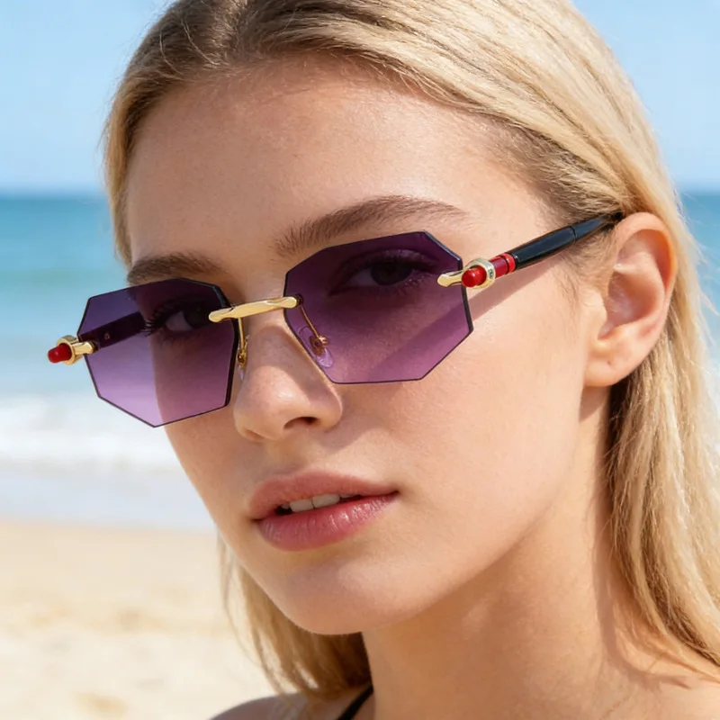 New women sunglasses polygonal frameless design high-end style suitable for outdoor wear provides cross border sun protection
