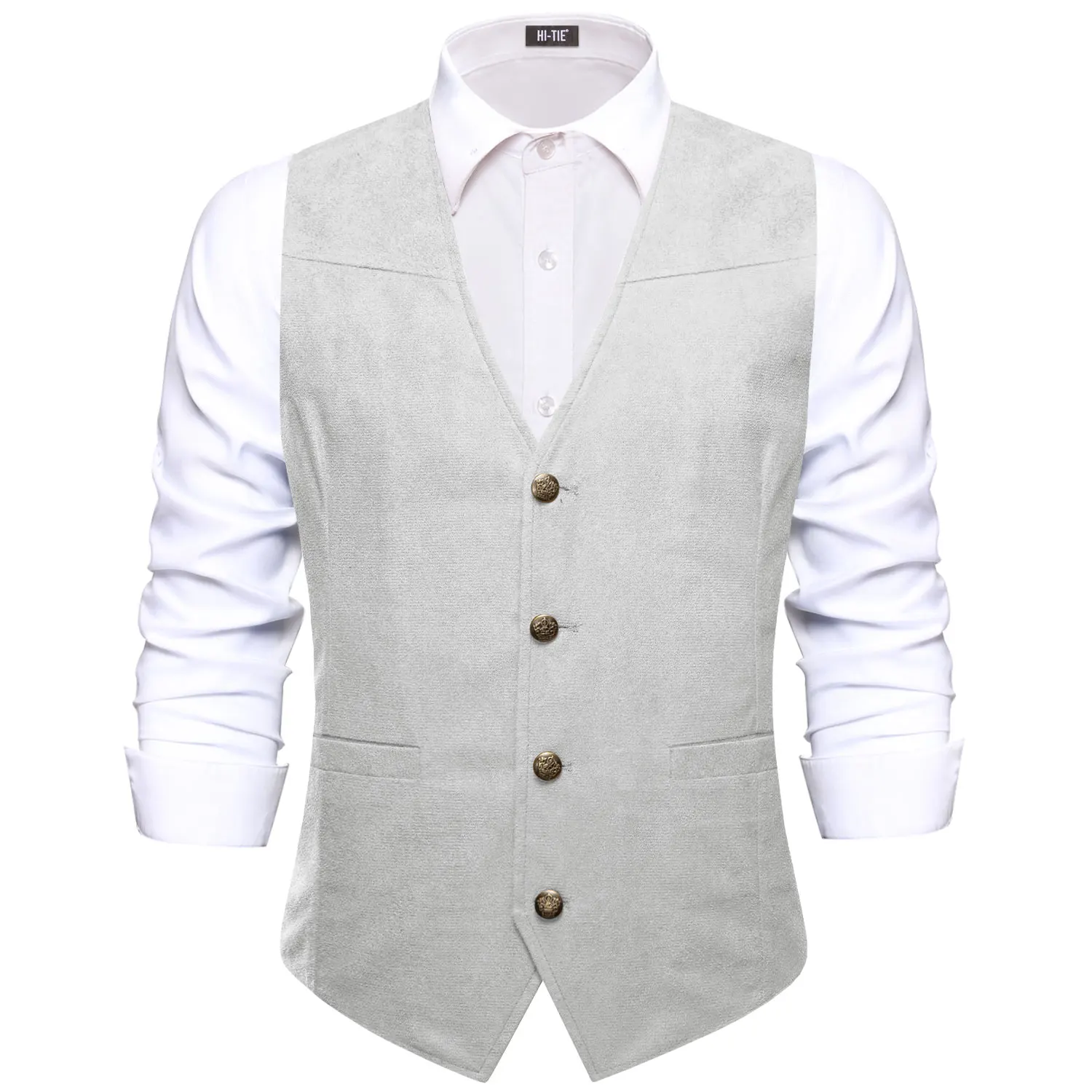 Herren Vintage Anzugweste aus Wildleder in Braun, Schwarz und Grün mit V-Ausschnitt, Einzelstück, Accessoires nicht enthalten, geeignet für Hochzeiten und Abendveranstaltungen. – Detail 5