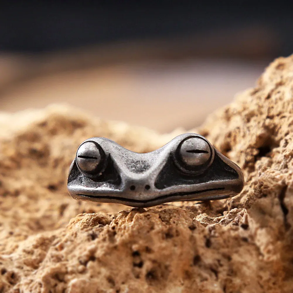 Retro Craftsmanship Simple Frog Shaped Stainless Steel Ring Punk Hip Hop Fashion Stackable Jewelry Gift Accessories For Couples view 3