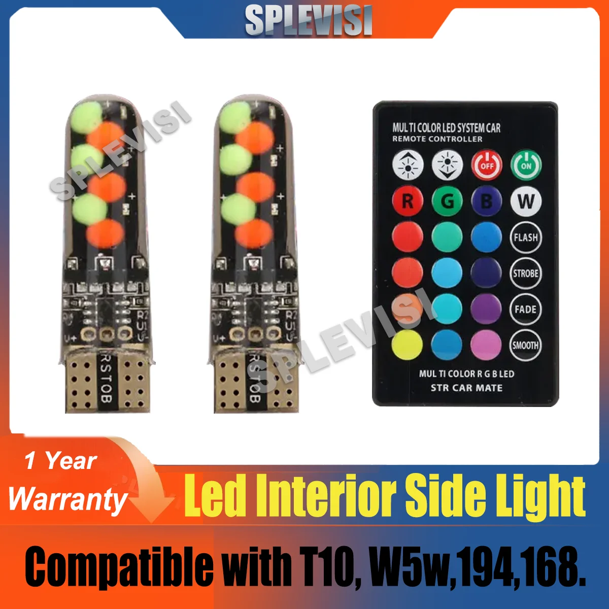 Remote RGB 501 Led Side Light Bulbs Canbus T10 Number Plate Interior Lamp 12SMD silica gel RGB-COB led lights for car