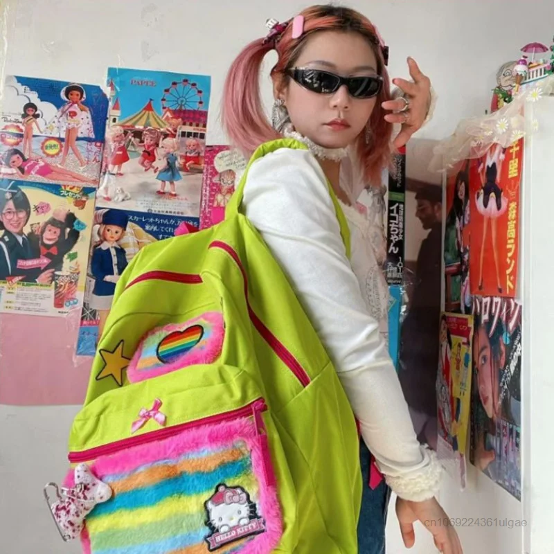 Sanrio Hello Kitty Backpacks Y2k Luxury Design Fashion Schoolbag New Cool Double Shoulder Bag Women Korean Trend Laptop Backpack