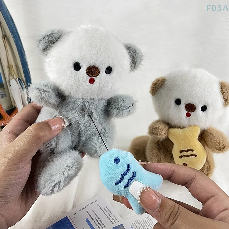 1PC School Bag Key Wallet DIY Accessories Cute Sea Otter Holding Fish Plush Keyrings Lightweight Hanging Pendant Props