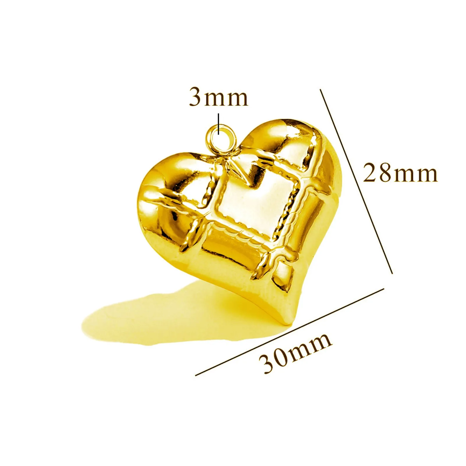 304 Stainless Steel Pendants Heart Texture 3D Metal Charms 18K Gold Plated For Necklace Jewelry Making Findings, 1 Piece