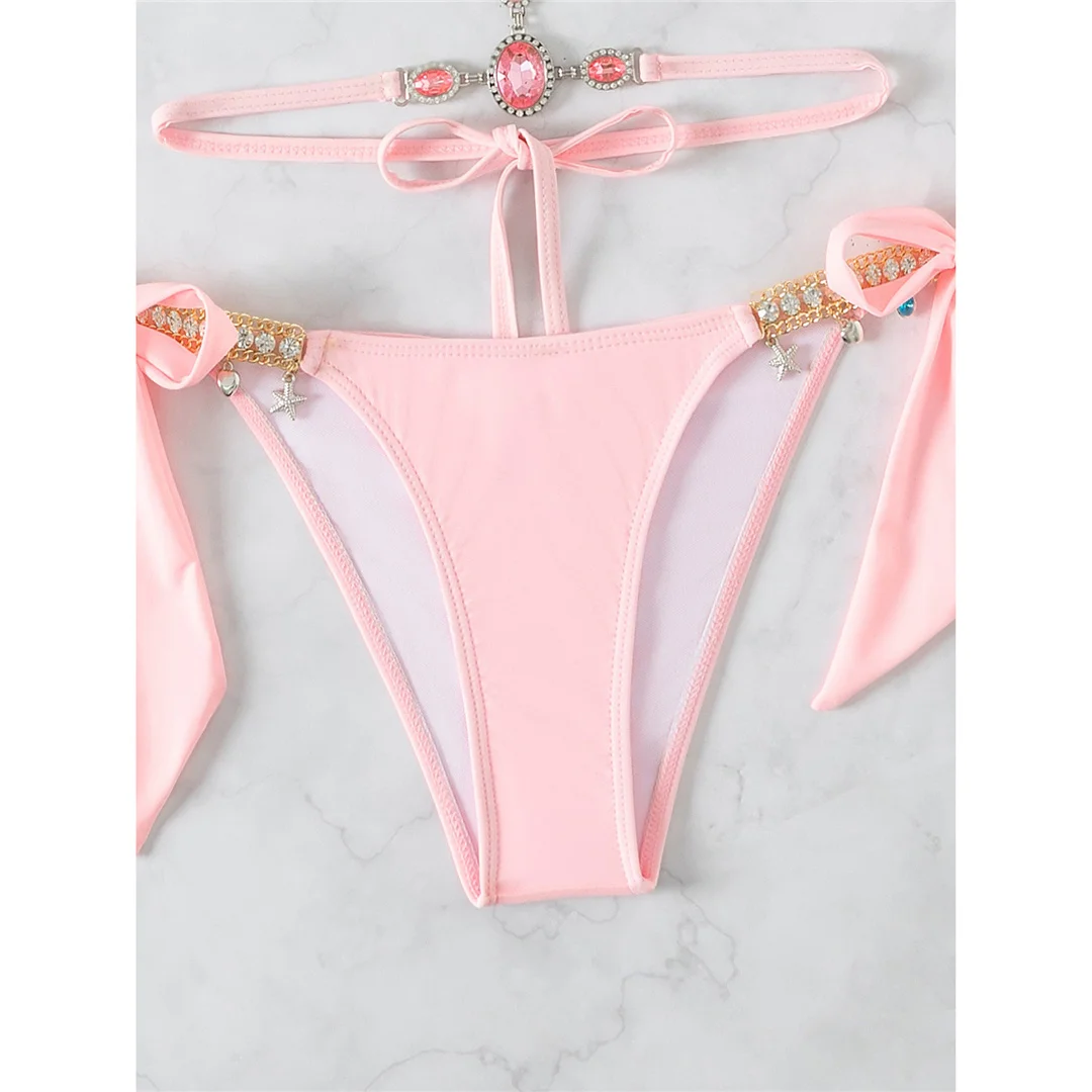 5 Farben, mit Strasssteinen besetzter Bikini, Damen-Badeanzug, zweiteiliges Bikini-Set, Badebekleidung, Badeanzug, Modell V8000. – Detail 14