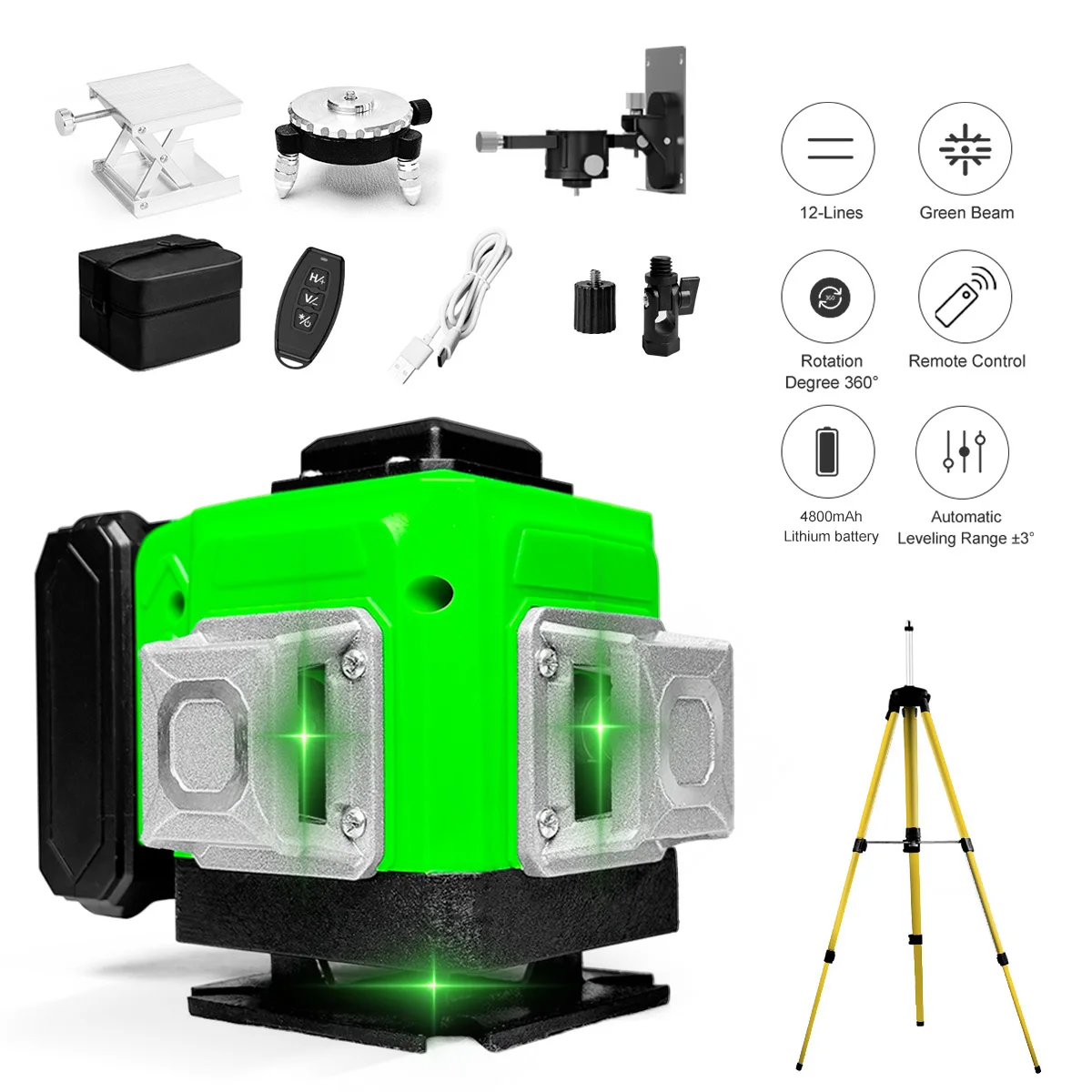 12 Lines 3D Green Laser Level Self-leveling 360 Horizontal And Vertical Cross Powerful Laser with Remote Control Nivel Laser