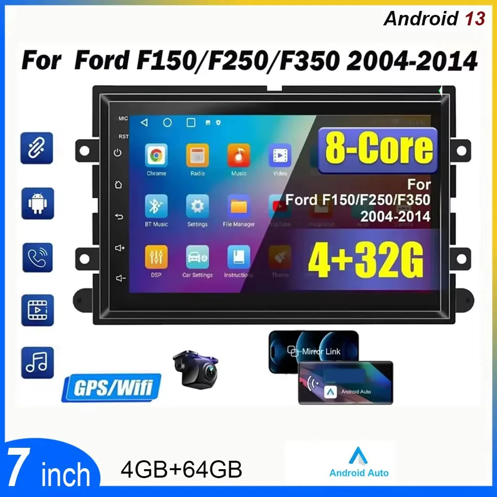 7inch Android 13 Car Stereo GPS Navigation 4+64G For Ford F150/F250 2004-2014 Wireless fit for Carplay Android AutoTouchscreen