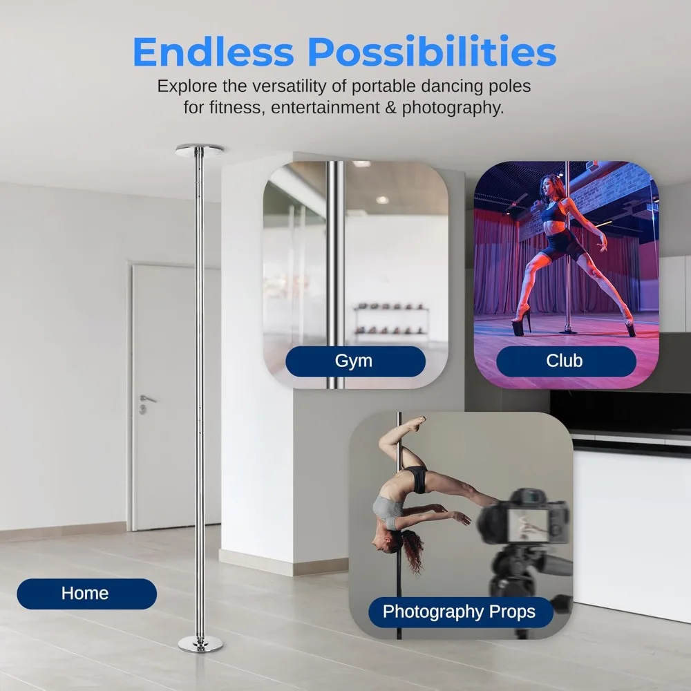 عمود رقص دوار محمول 45 مم للمنزل وصالة الألعاب الرياضية والحفلات والحانة واللياقة البدنية من الفولاذ المقاوم للصدأ #2
