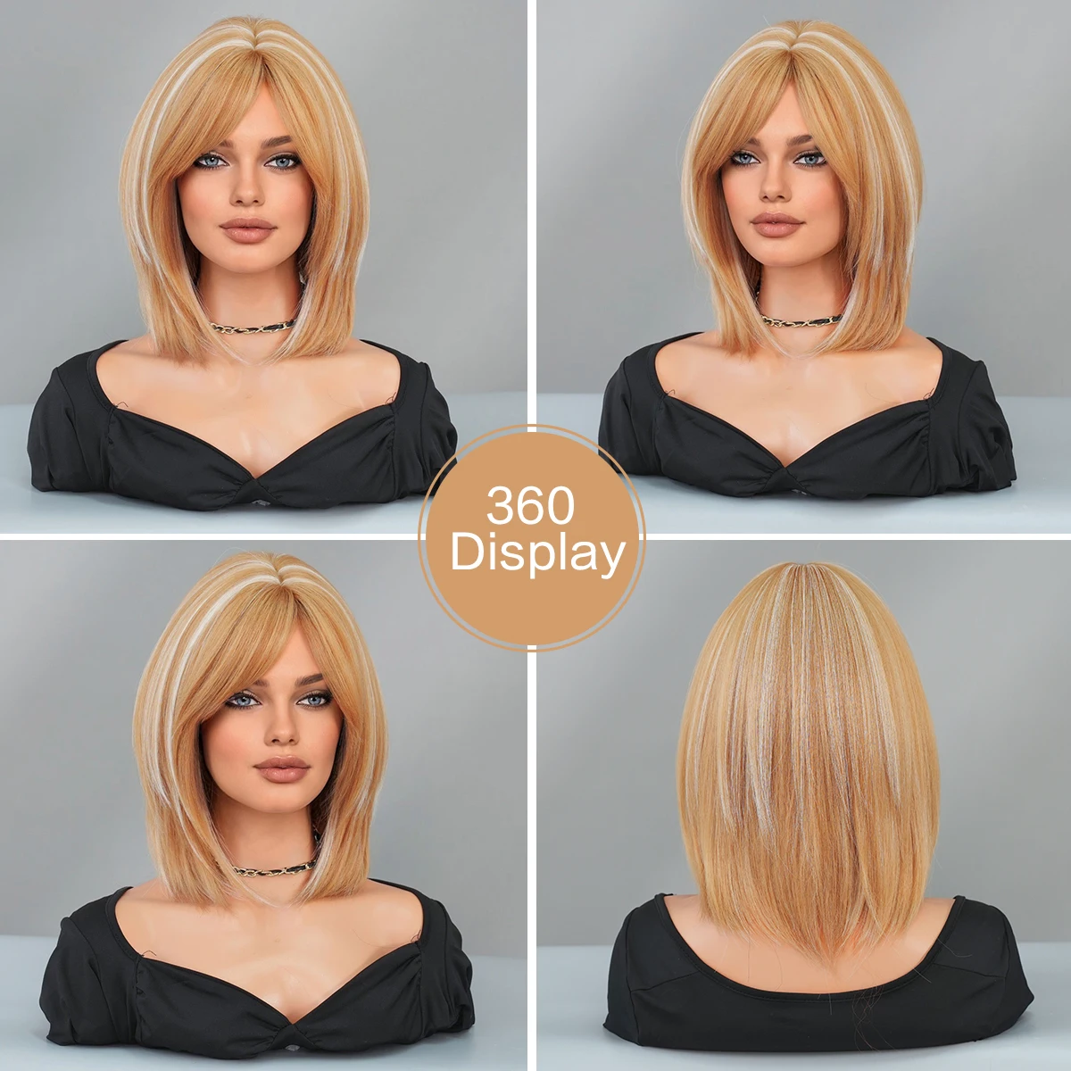 NAMM Short Straight Hair Blonde Wig For Woman Daily Cosplay Wig Highlight White Bob Wigs Synthetic Hair Heat Resistant