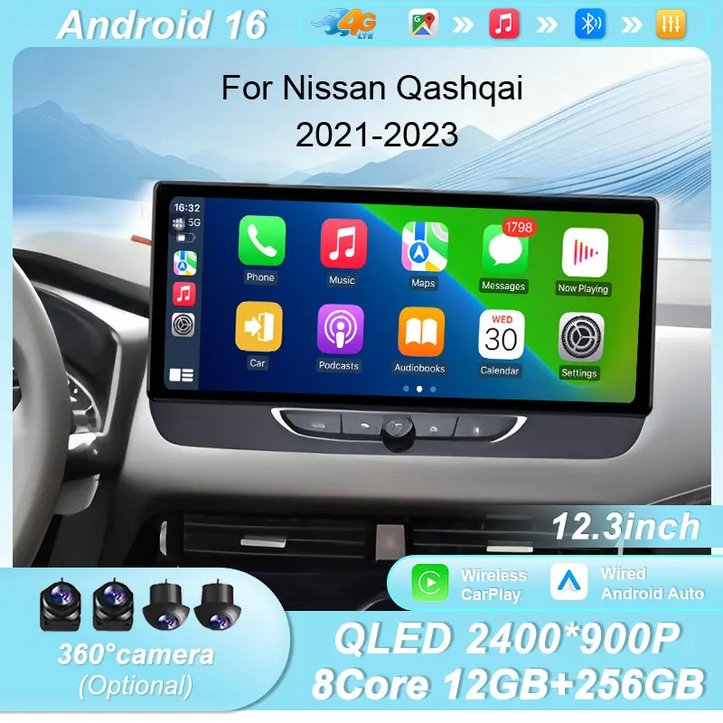 

12.3 " Android 16 Car Multimedia Player GPS Navigation For Nissan Qashqai 2021-2023 CarPlay Android Auto Touch Screen Head Unit