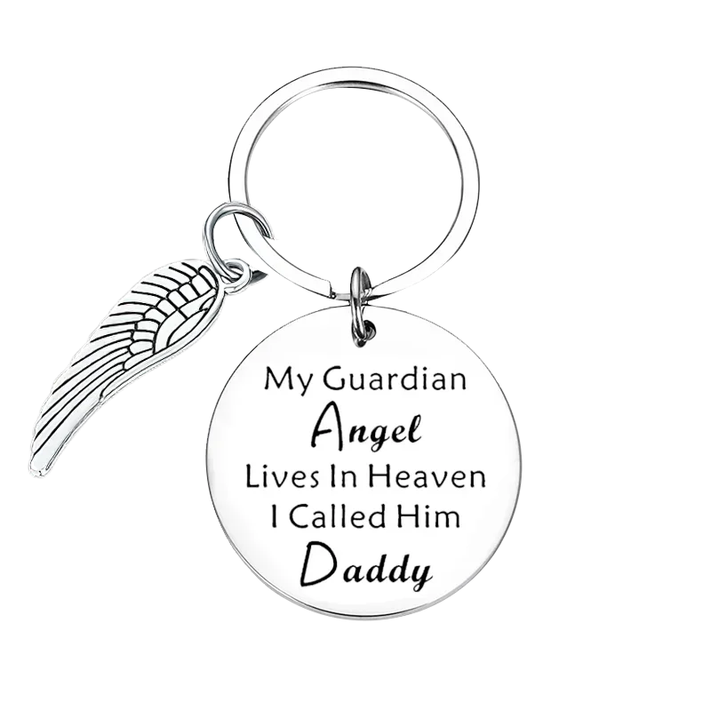 Charm Dad Memorial Keychain Pendant My Guardian Angel Lives in Heaven I Call Him Daddy Key Chains Father’s Day Gifts