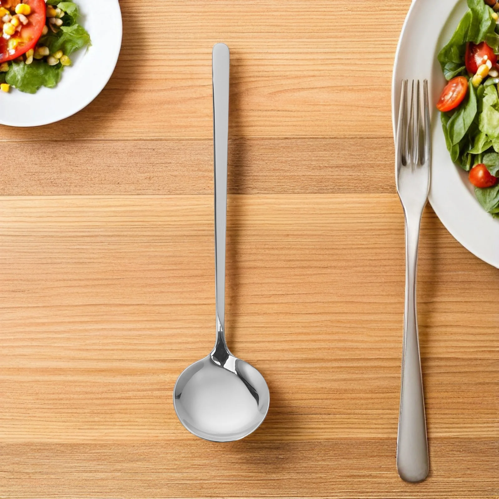 

5Pcs Korean Stainless Steel Long Handle Round Spoon Soup Rice Ice Cream Dessert Coffee Serving Flatware Sweet Spoons