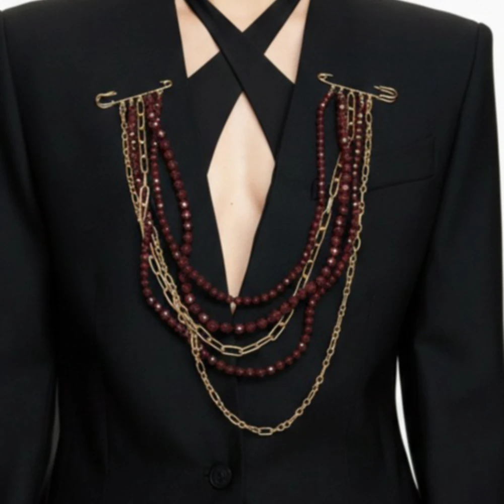 

New Elegant Multi-layer Beaded Brooch Luxury Suit Coat Tassel Lapel Pins for Women Fashion Jewelry Accessory