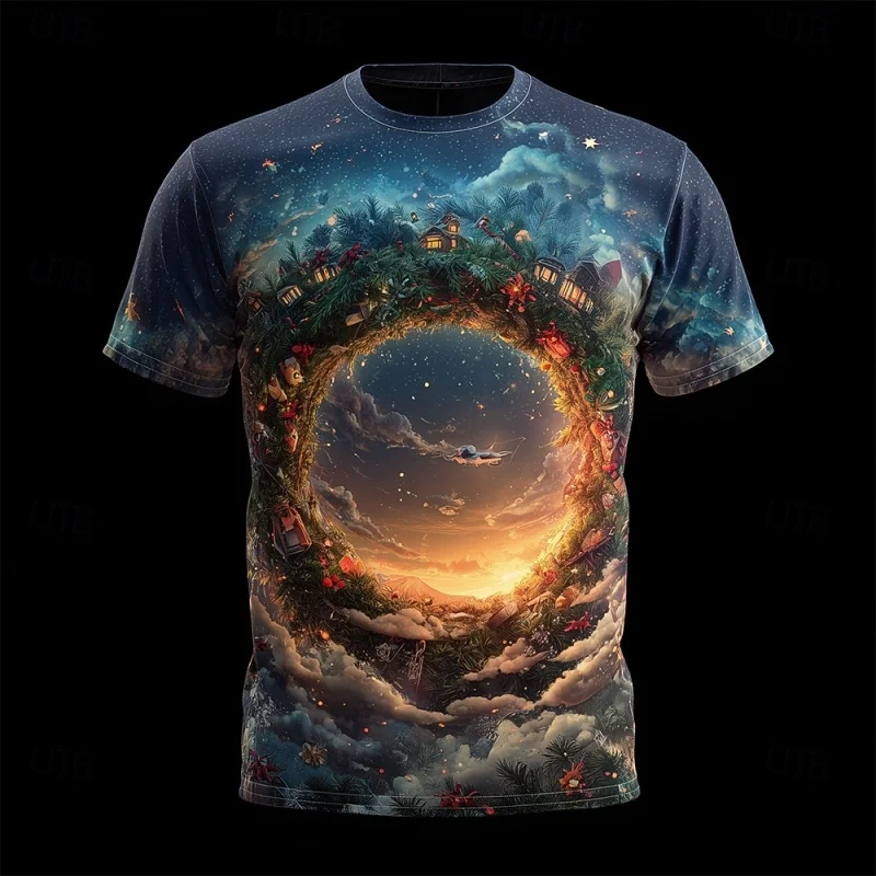 2025 Personalized Christmas Pattern Men's T-Shirt 3D Raised Print Crew Neck Short Sleeve Top Stylish Outdoor Party Short Sleeve