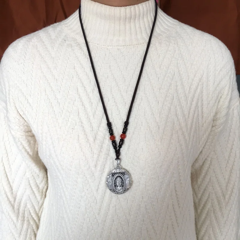 QEENKISS 925 Sterling Silver Necklace Pendant For Women Men Vintage Buddha Demon Sweater Pendant Fine Jewelry Party Gift PT604