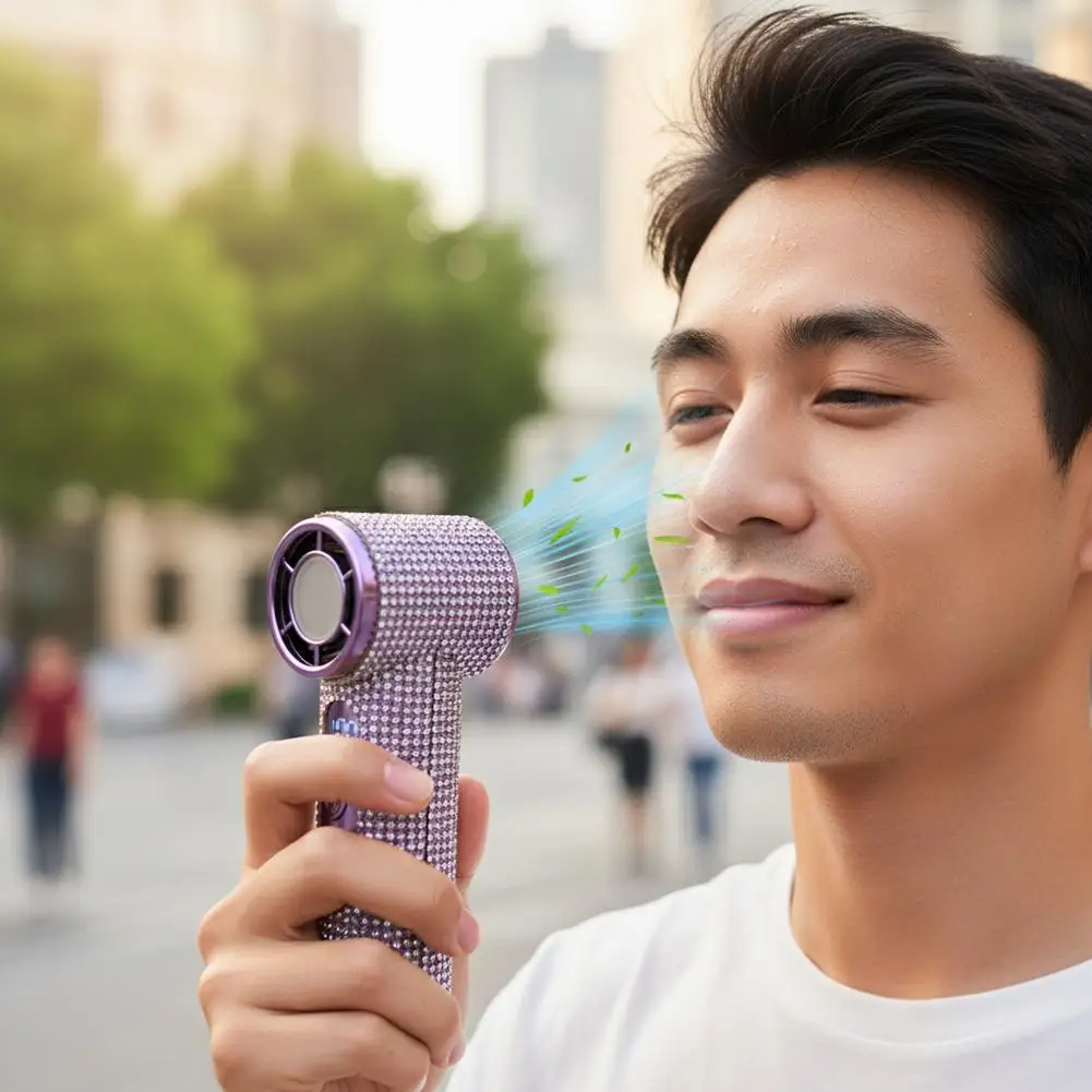 Summer Portable Handheld Mini Fan Diamond Design Powerful Outdoor Cooling Personal Display Mini Handheld Fan Fan Digital D8O9 - Detail 1