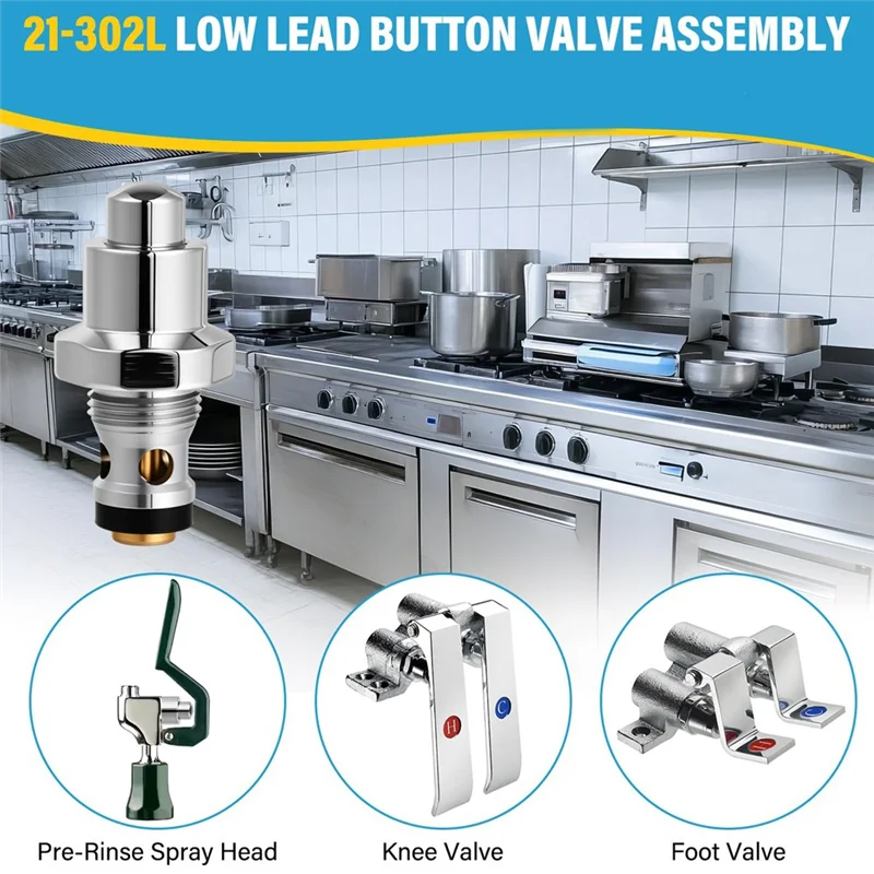 A95I-Button Valve Assembly For Krowne For All Pre-Rinse Spray Heads, Knee Valve, Foot Valves-21-302L Faucet Valve Part