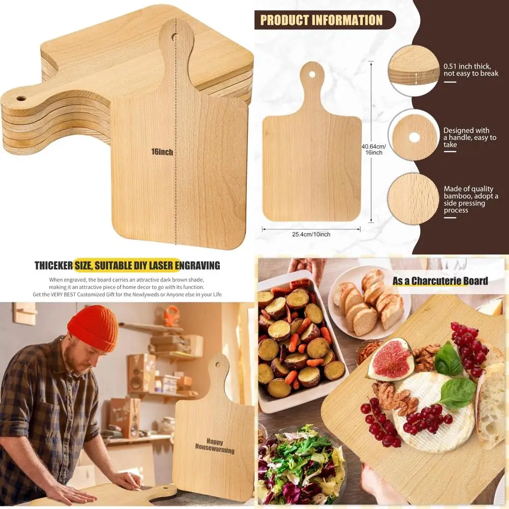 

Набор из 6 толстых деревянных разделочных досок для разделочных, сервировочных и деревянных досок — идеально подходит для лазерной гравировки и подар на День матери