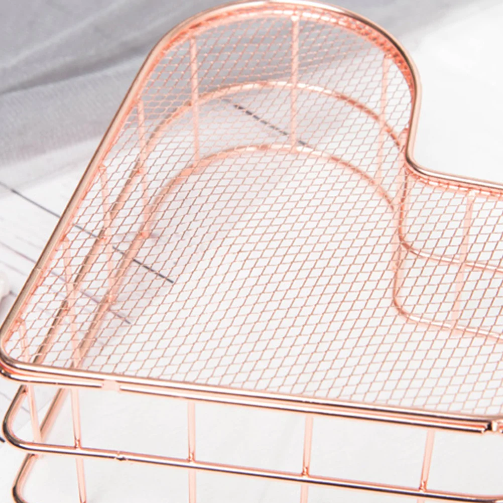 

1Pcs Rose Gold File Metal Storage Basket Modern Electroplated Book Organizer Desktop Holder for Office Home School Use