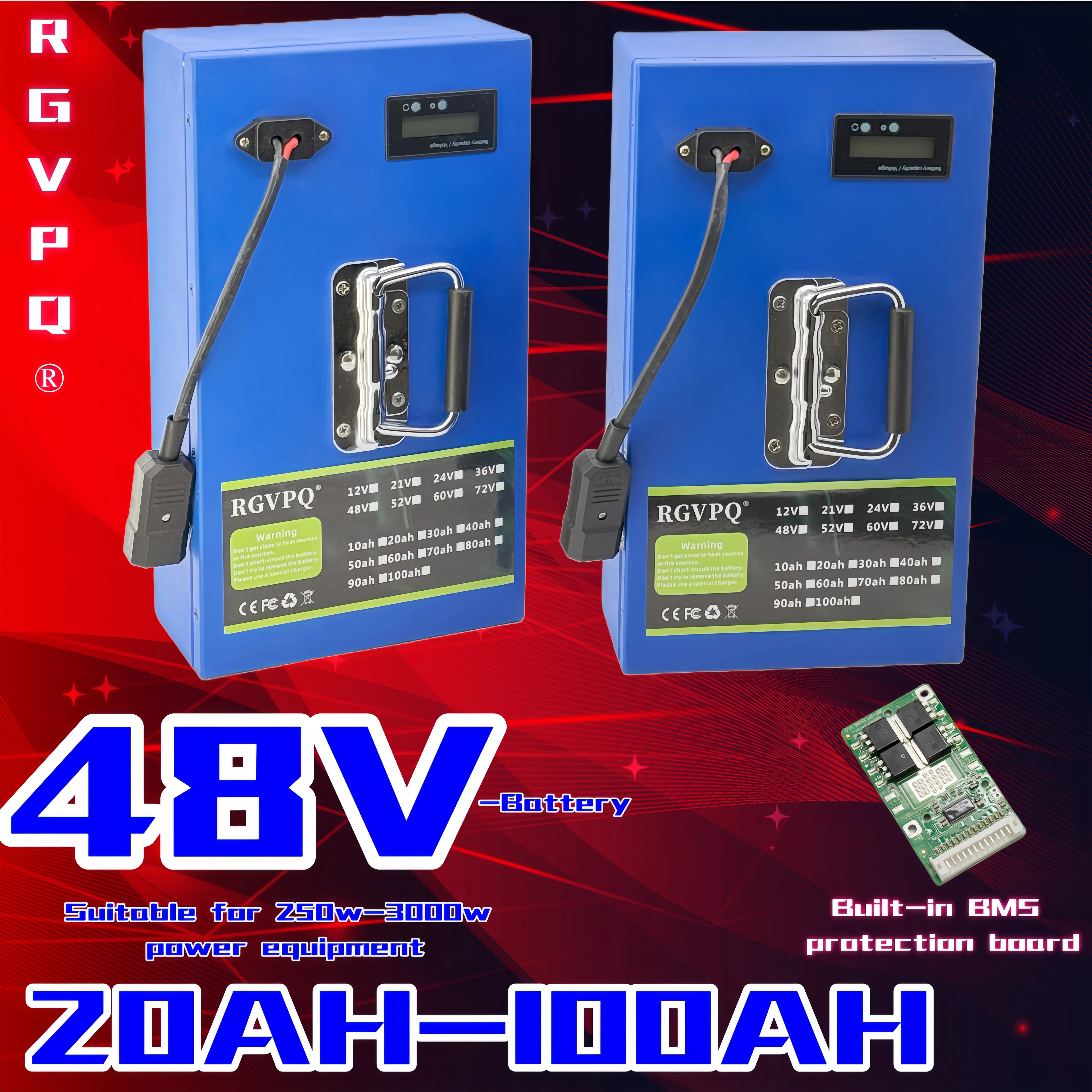 

Fast shipping air transportation, 48V20AH-100AH18650 lithium battery, built-in BMS40AH, suitable for all motors below 500W-3000W