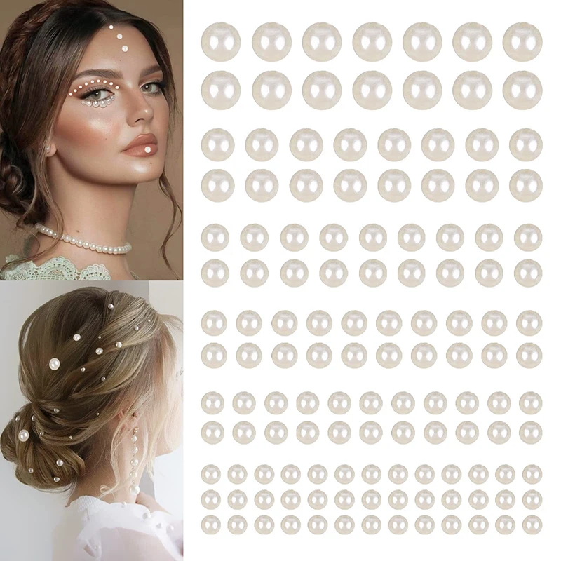 Auto-adesivo Face Pérolas Adesivos, Pérolas de cabelo Stick On, 3mm, 4mm, 5mm, 6mm, Nail DIY Crafts, Mix, 220pcs