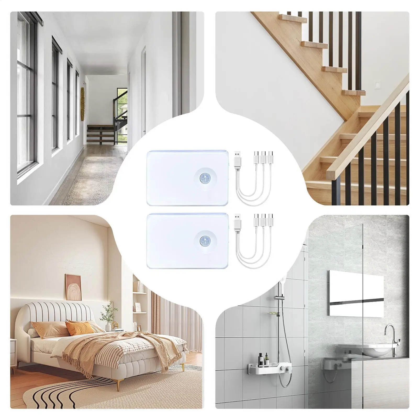 Motion Sensor Stair Lights 2 Pieces LED Motion Sensor Lamp Warm Night Stair Light For Indoor Home Bathroom Cabinets Counter