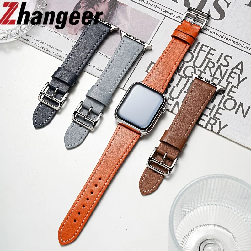 

Leather Watch Strap for Apple Watch Band 10 42mm 46mm 45mm 41mm 44mm 40mm Ultra 49mm Wristband for iWatch Series 9 8 7 6 SE 5