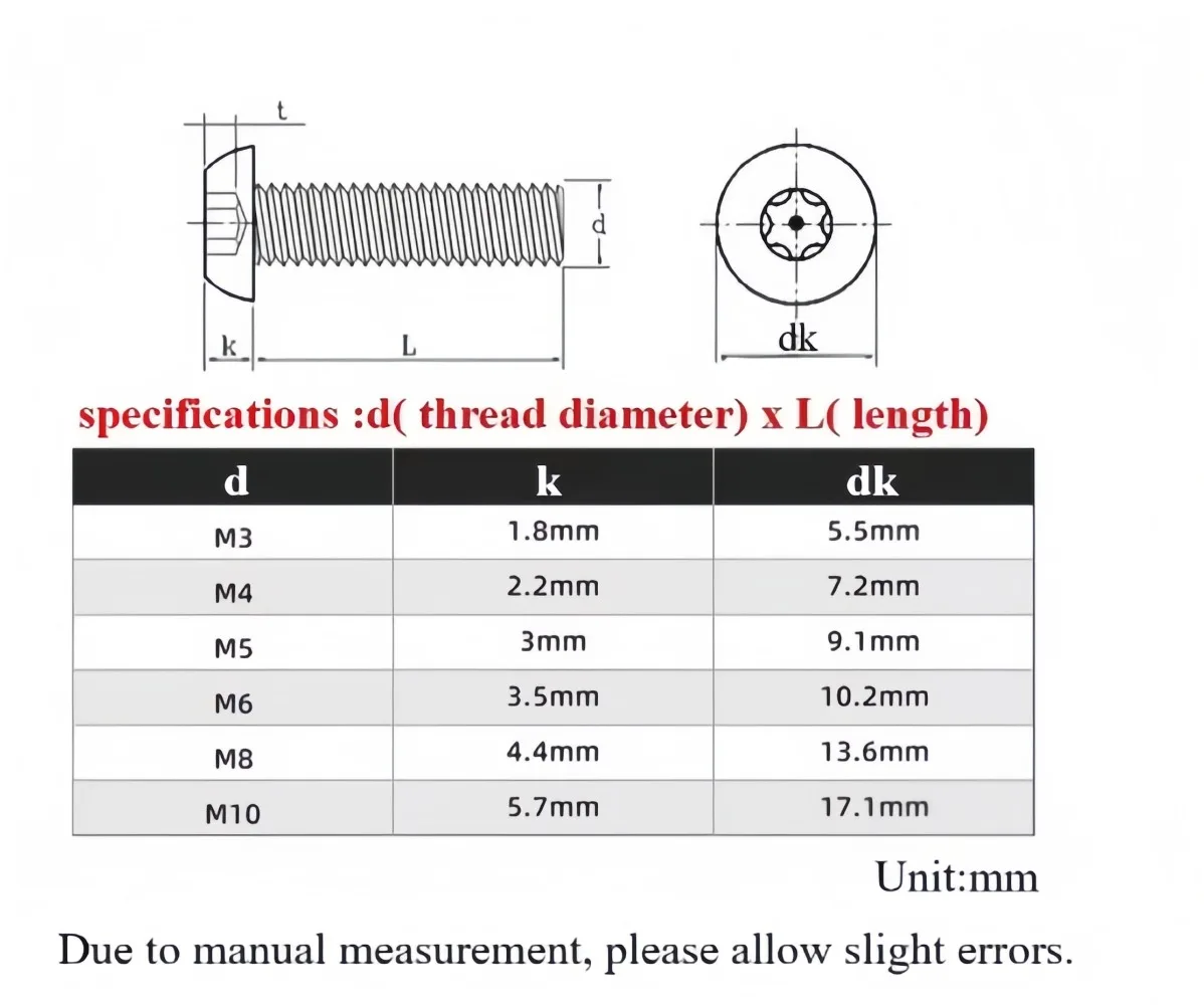 M3‑M10 Black 304 Stainless Steel Round Button Torx Security Screw With Pin, Anti‑Theft Tamper‑Proof Bolt 4‑50mm Hardware