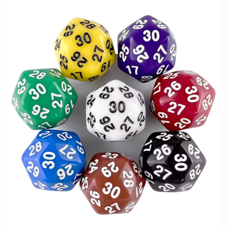 Dés polyédriques D30 30 faces en acrylique, 5 pièces, jouets éducatifs, ressources d'apprentissage des mathématiques, accessoires de jeu de société familial pour fête en Club