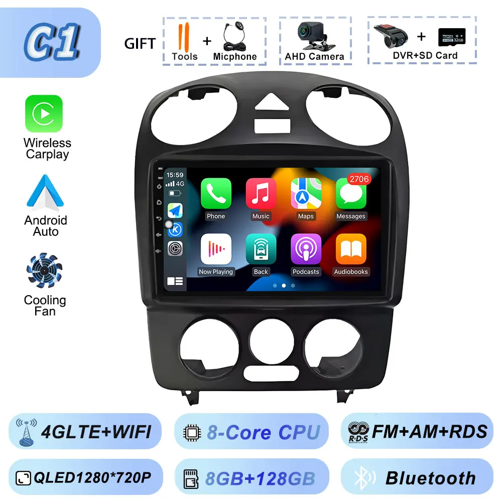 Carplay Auto Android Srereo Android 15 voor VW Volkswagen Kever 2000-2012 Auto Video Radio Multimedia GPS Navigatie Speler DVD