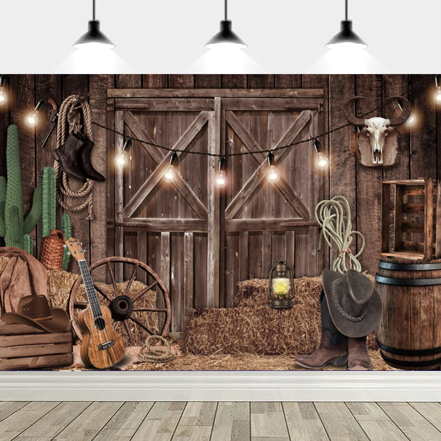 Western Cowboy Backdrop Wild West Farm Barn Wooden Door Horse Haystack photo for kids Baby Birthday Party Photography Background