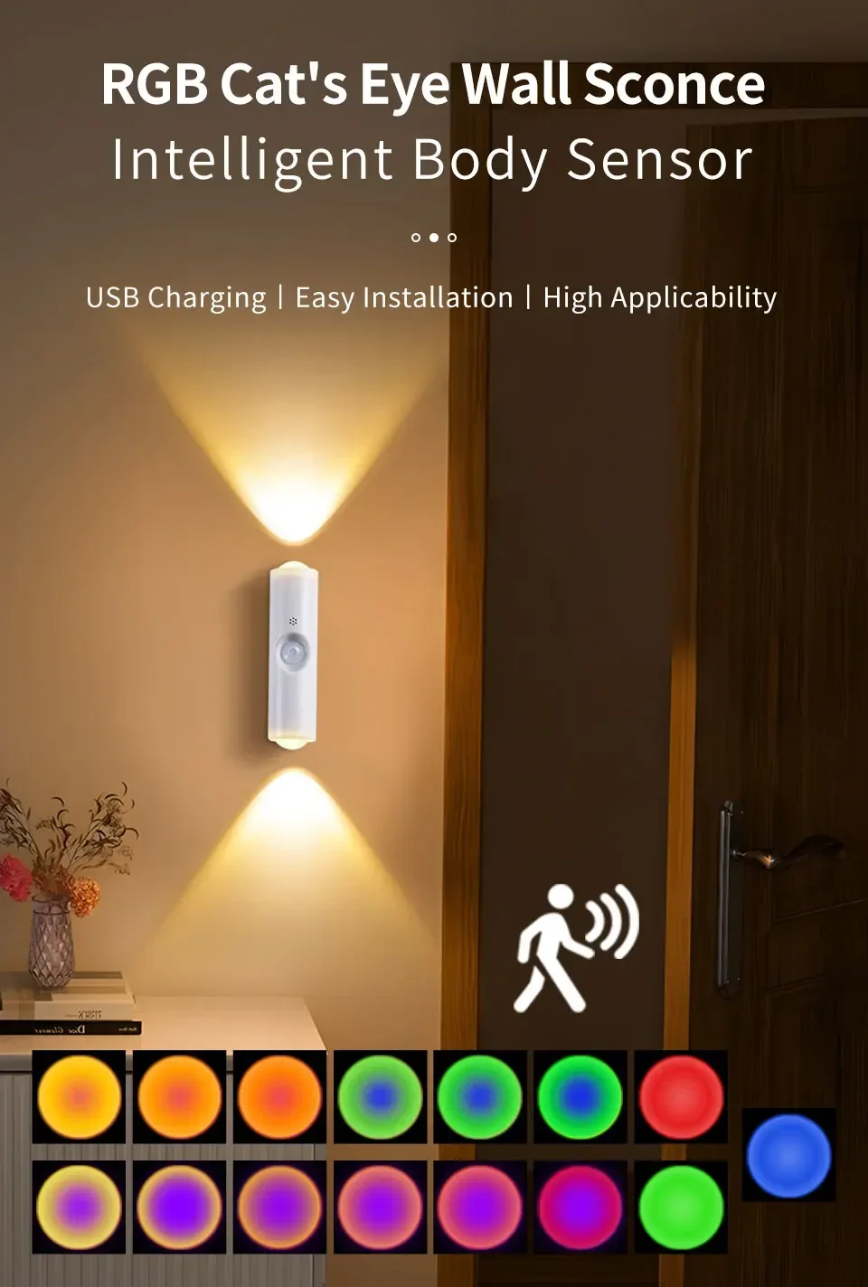 Motion Sensor Night Light 7 Color Change LED Wireless Wall Lamp Magnetic Rechargeable Spotlight For Bathroom Bedroom_maomaolike.com
