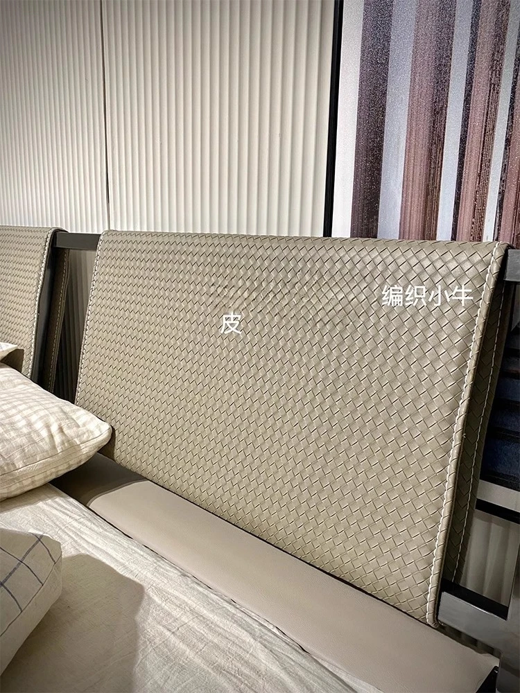 Woven leather art bed multi-purpose removable ba g do uble b ed designer light luxury