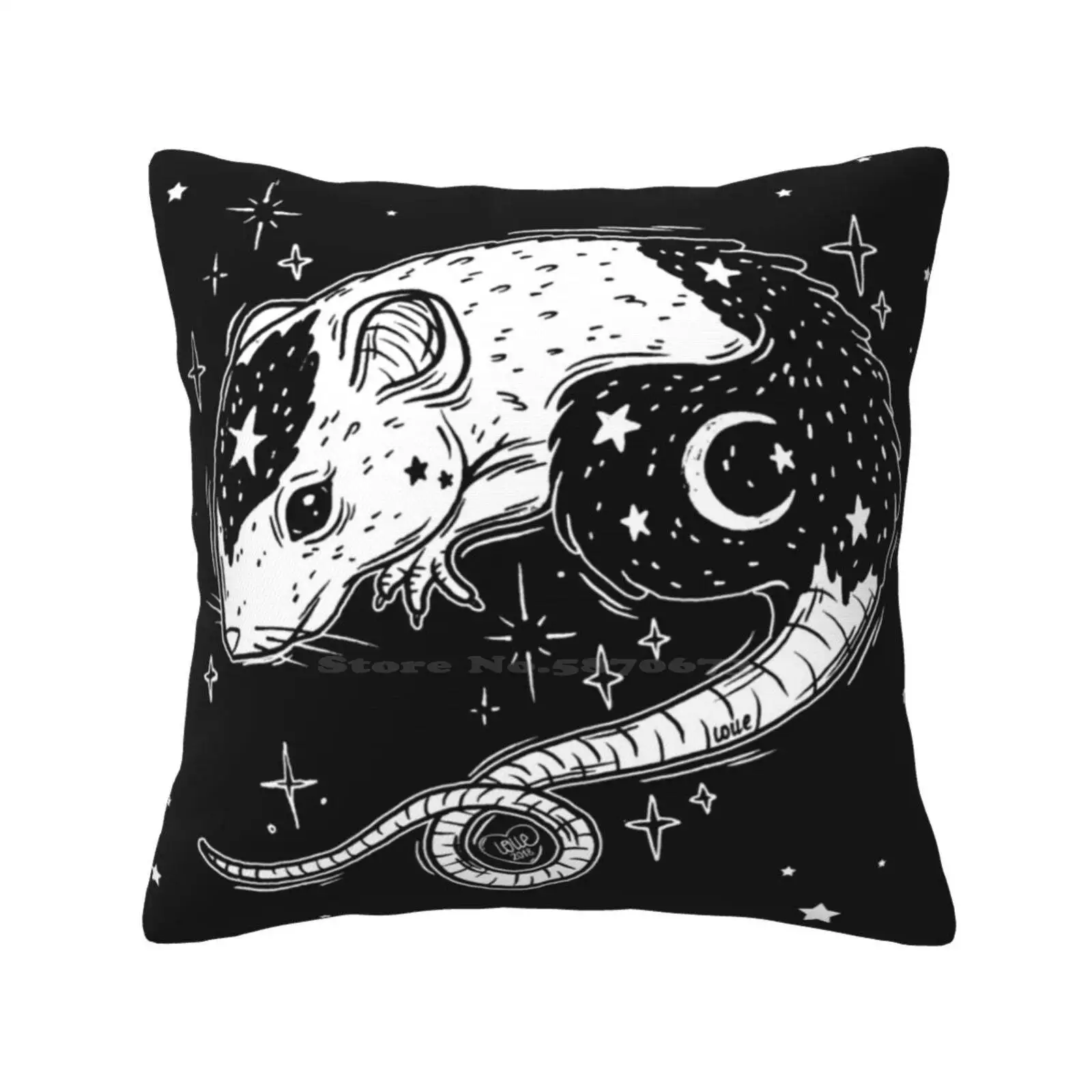 The Witch'S Companion Pillow Cover Hug Pillowcase Rat Animal Familiar Witchy Magical Stars And Moon