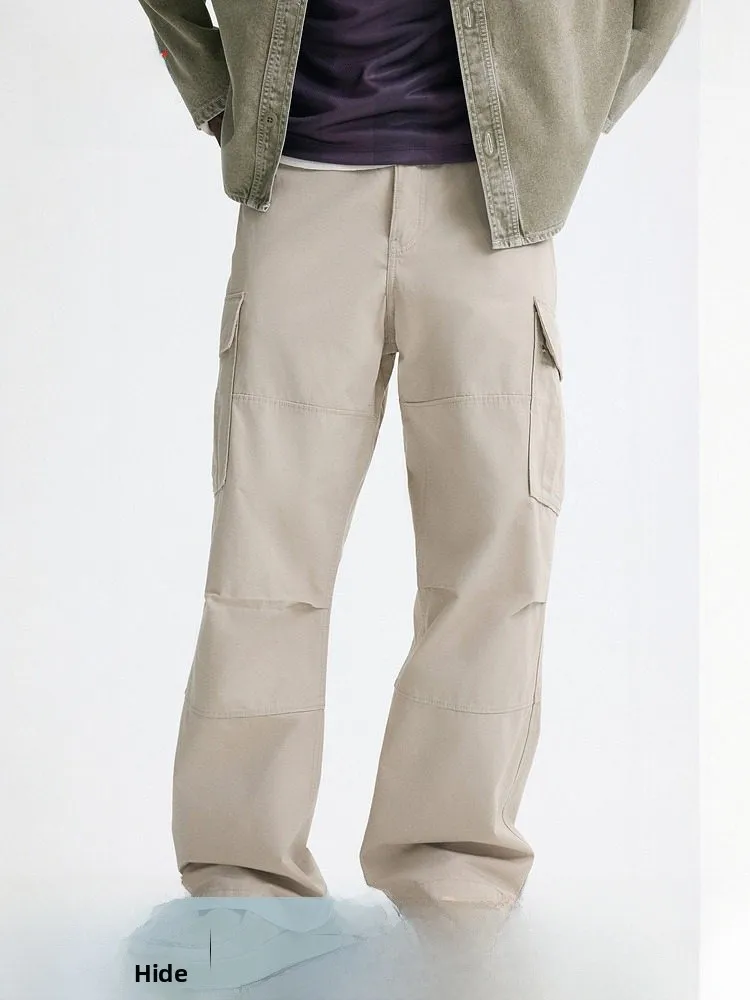 H&M Men's Casual Cotton Work Pants Straight Leg Wide Leg Mountain System Daily Wear Comfortable Fit Trousers