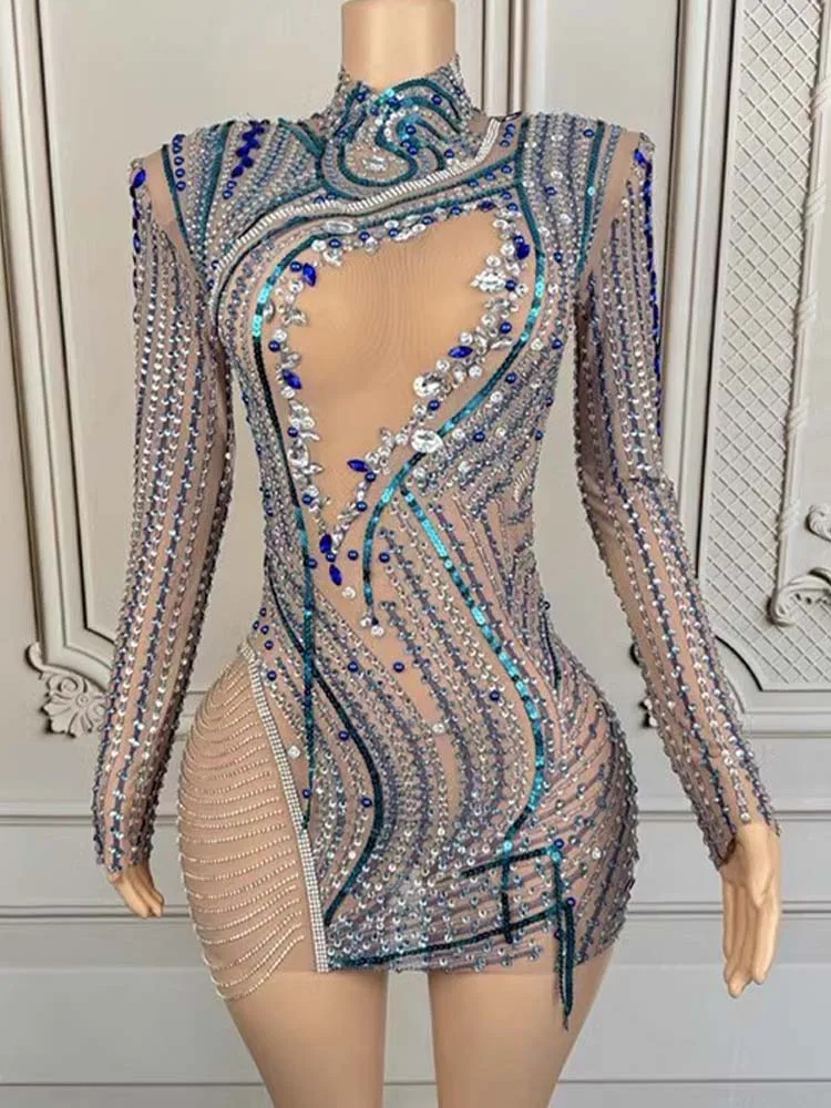 

High Quality Hot Stamping Sexy See Through Mesh Elastic Dress 2025 New Fashion Custom Women'S Clothing