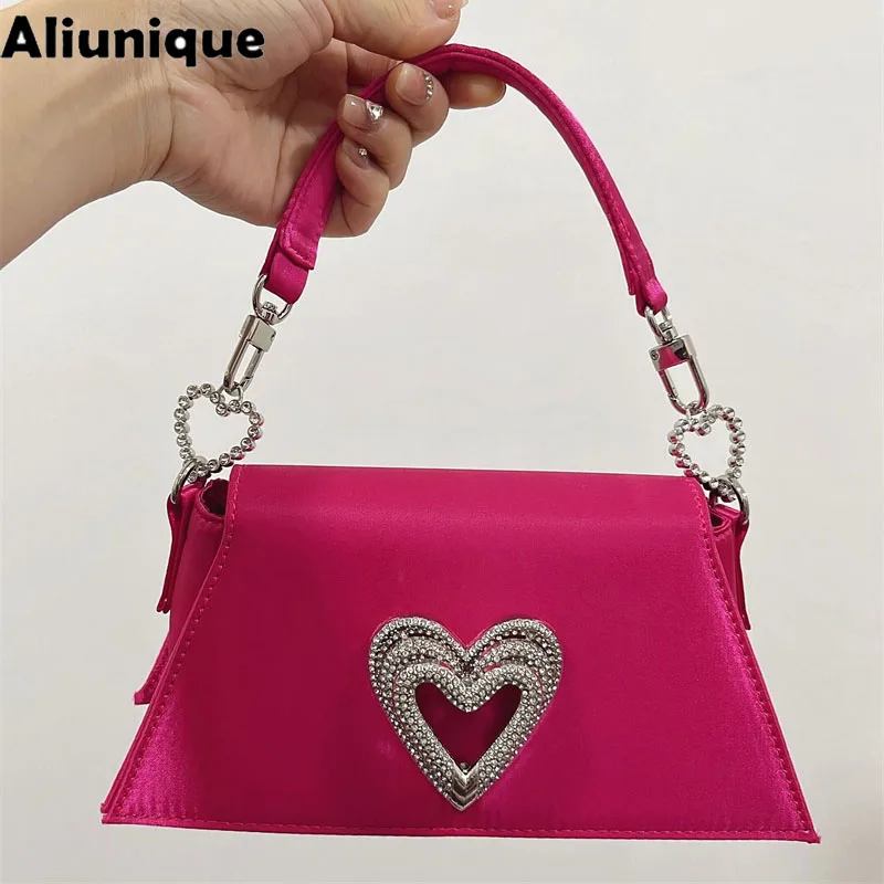 Luxury Heart Rhinestone Women Handbags Satin Evening Bags for Women Trendy Diamonds Designer Shoulder Bag Silk Wedding Clutch