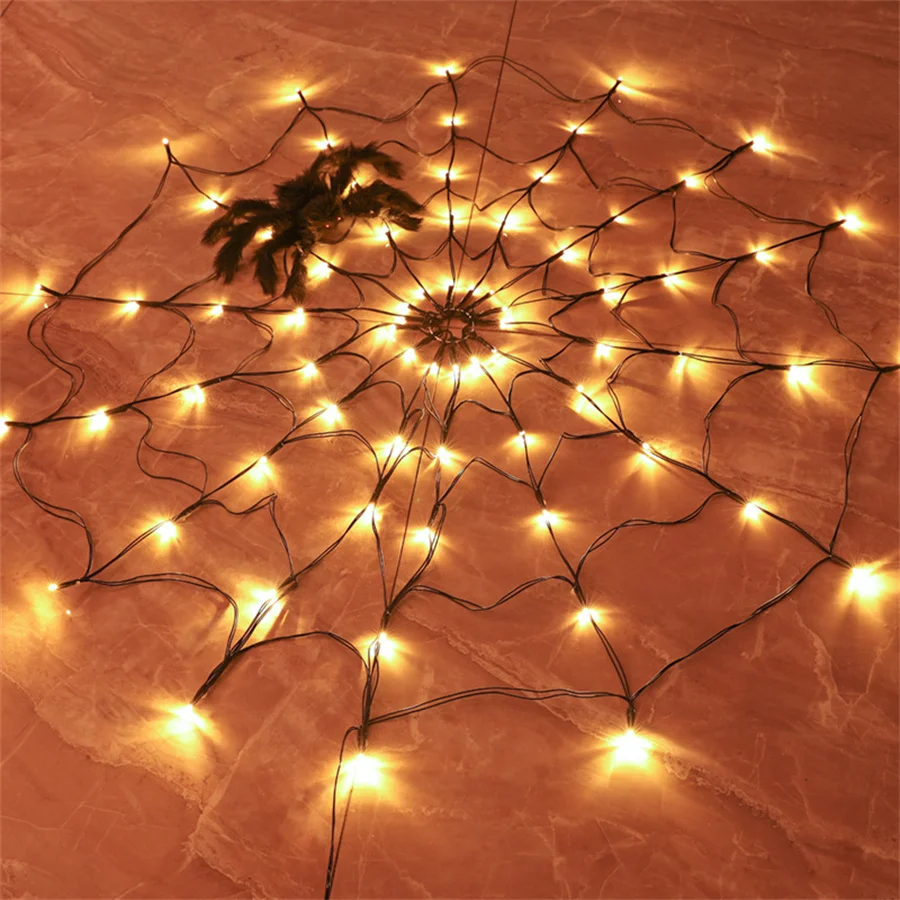 2023 New Halloween LED Spider Webs Light Indoor Outdoor 8 Modes Remote String Lights for All Saints' Day Halloween Party Decor