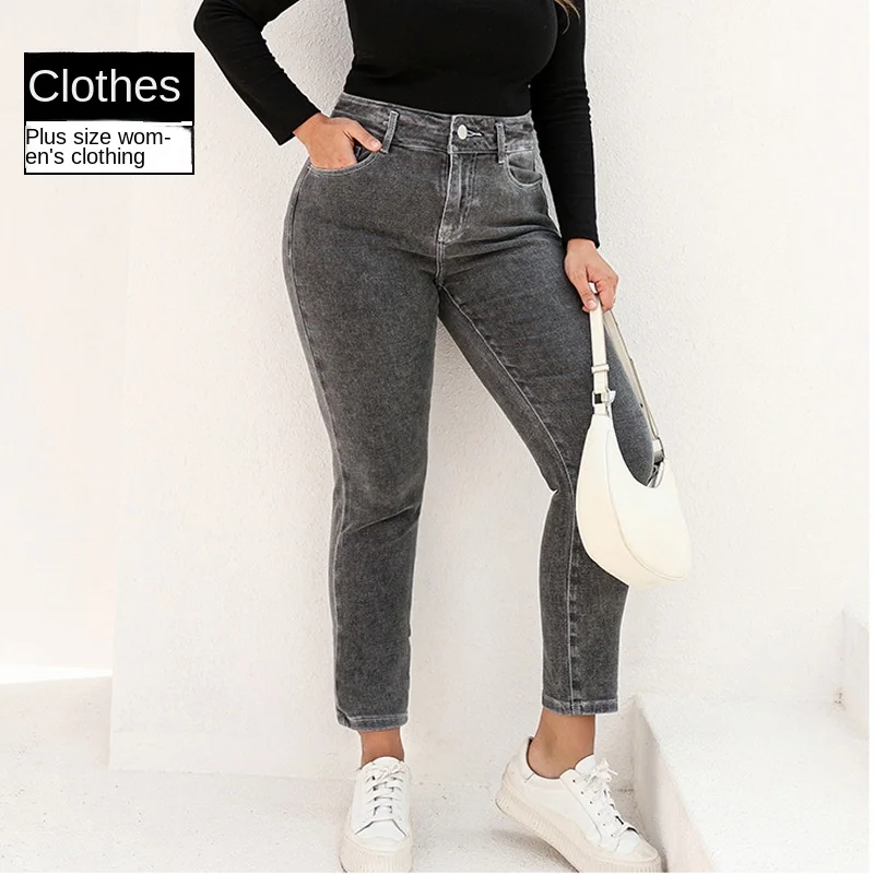 

2025Plus Size Dad Loose Jeans Spring and Autumn New Style Plus Size Versatile Casual Tapered Cotton Stretch Pants