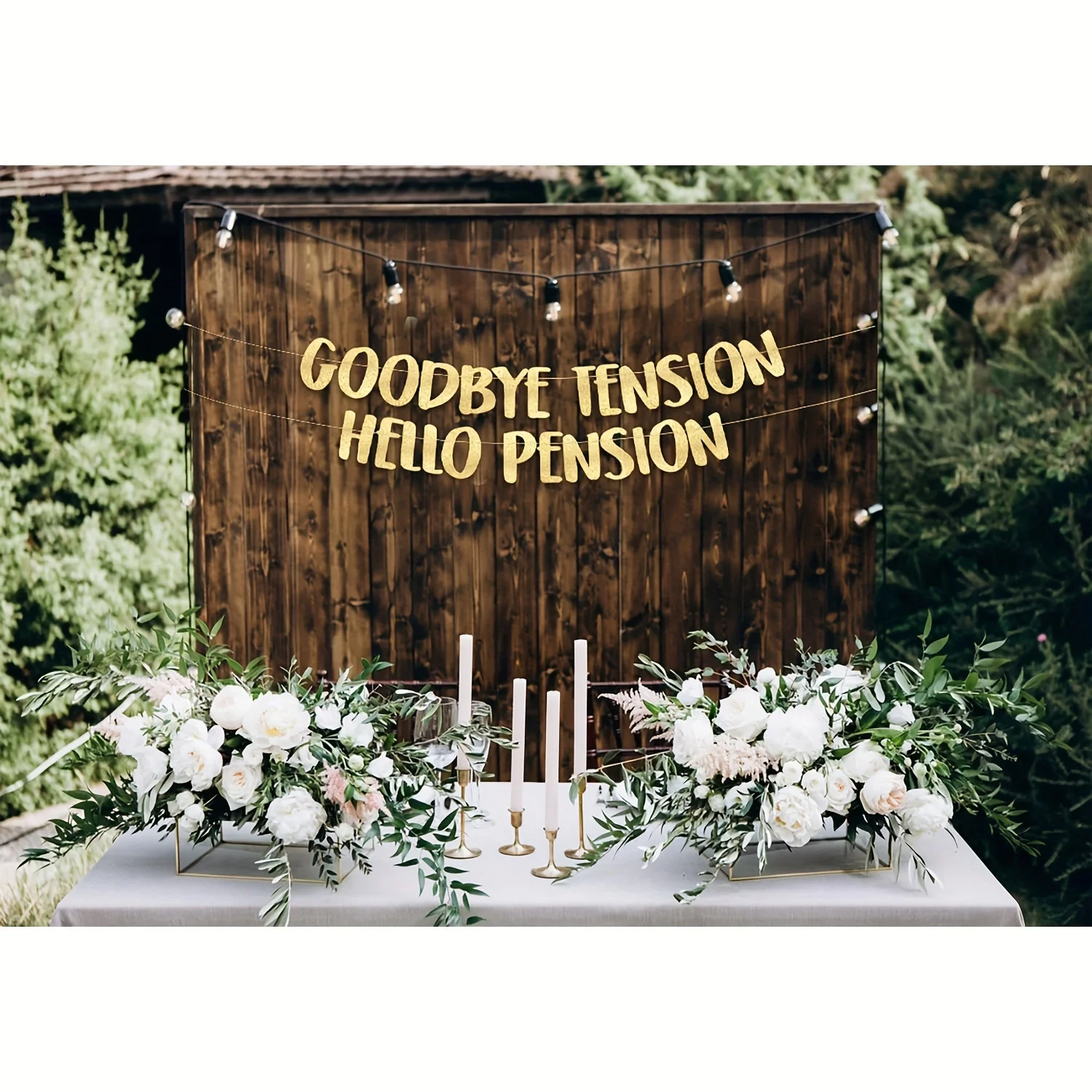 Goodbye Tension Hello Pension Gold Glitter Banner-Retirement Party Supplies,  retirement party decorations，Gifts and Decorations