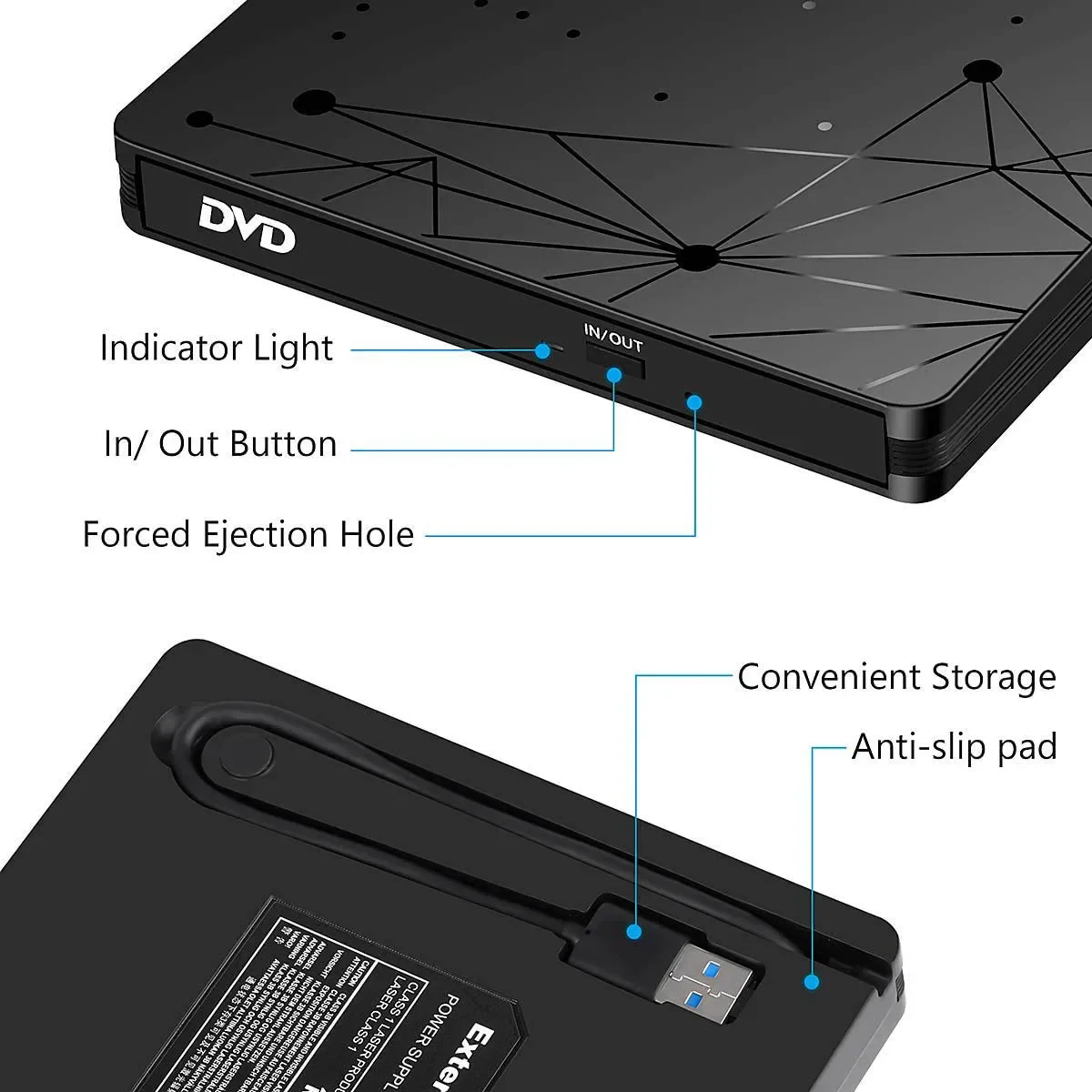 USB 3.0 Typ-C CD-Player DVD-Brenner 2-in-1 Externes Optisches Laufwerk Tragbares CD-RW DVD-ROM Schreibgerät Lesegerät Aufnahmegerät für PC Laptop – Detail 4